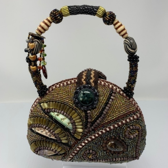 Beaded Boho Bag Evening Handbag Seashells Stones - Picture 4 of 9